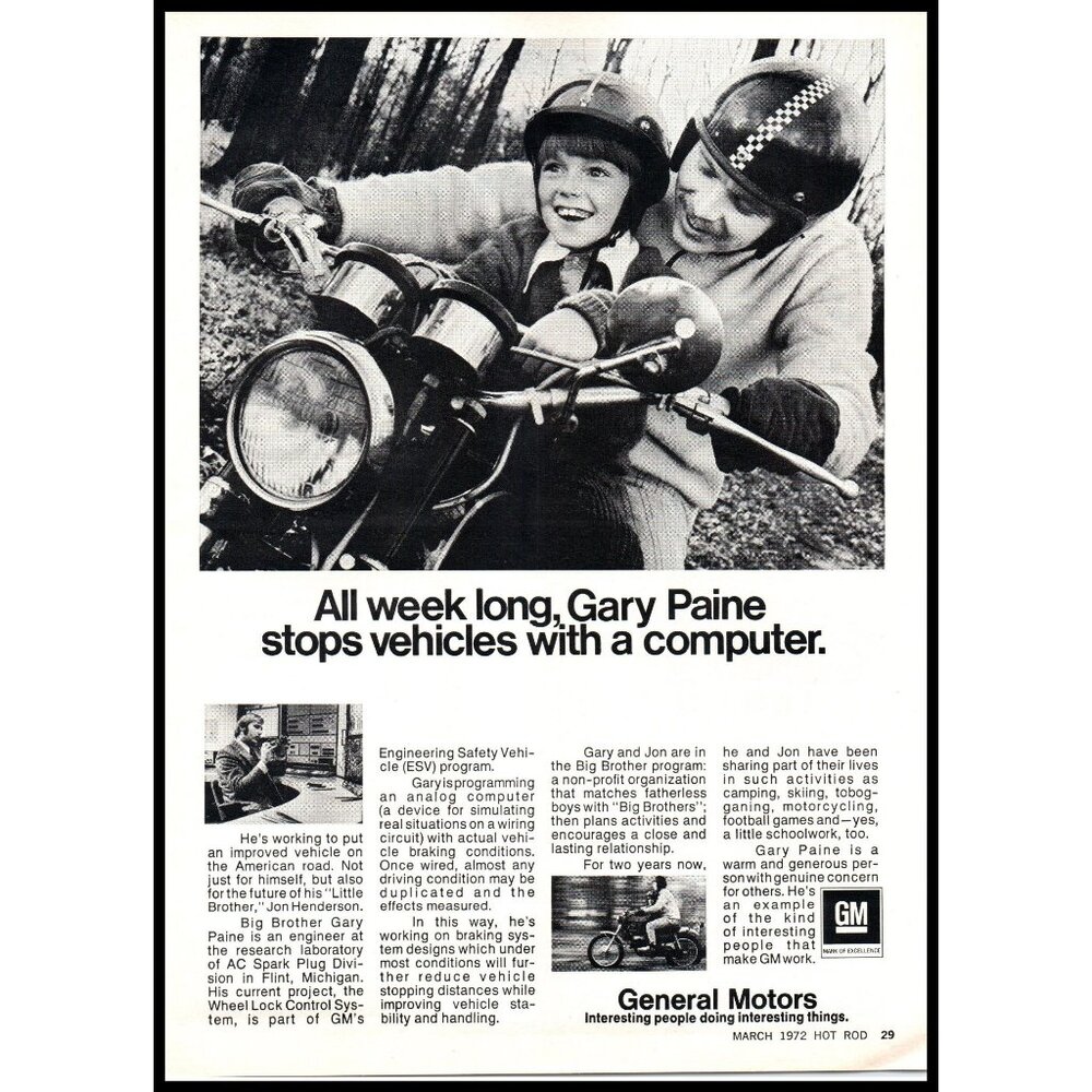 1972 GM General Motors Research Laboratory Vintage Print Ad Father Son Wall Art
